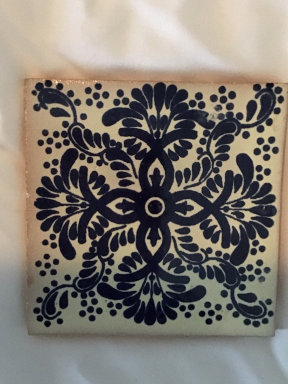 Hand-Painted Decorative Ceramic Tile Coaster Set of 3 - Sun & Navy Floral - Picture 3 of 5